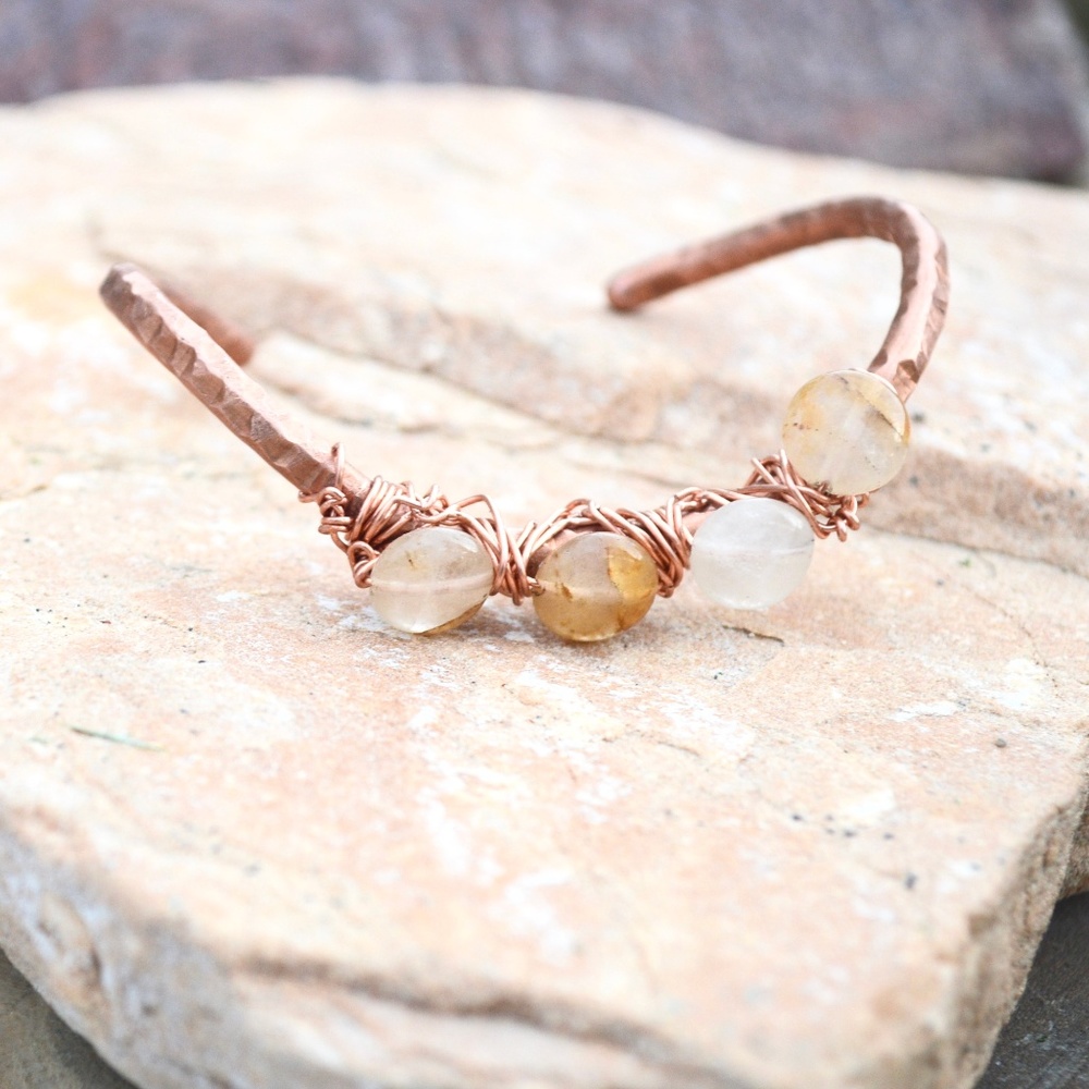 Agate Gemstone Solid Copper Cuff Bracelet Artisan - Picture 4 of 6